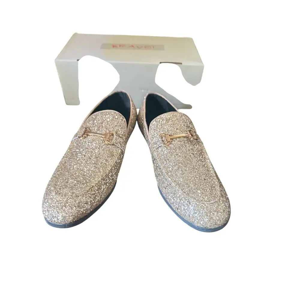 Bravo Men's Size 10 Gold Sparkle Loafers - Picture 2 of 9